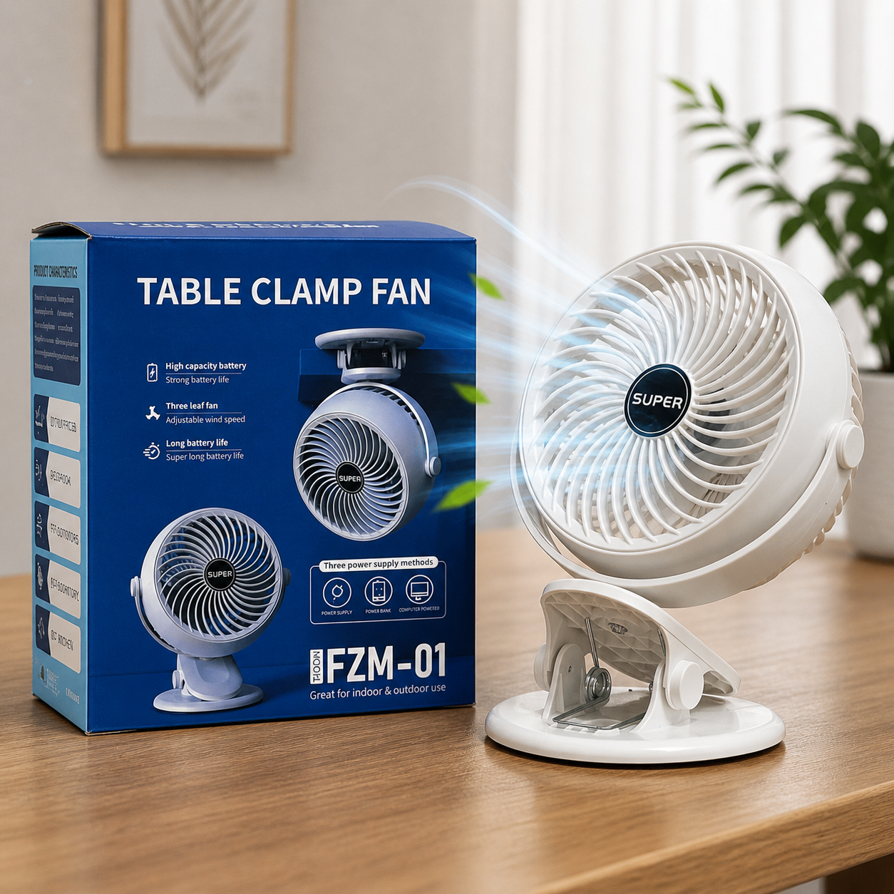 Rechargeable Table Clamp Fan