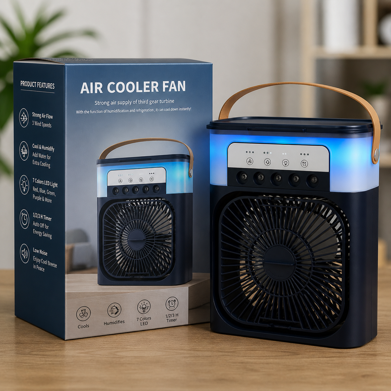 Portable Air Cooler with Mist & RGB Light